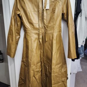 Chic Tan Leather Long Sleeve Dress